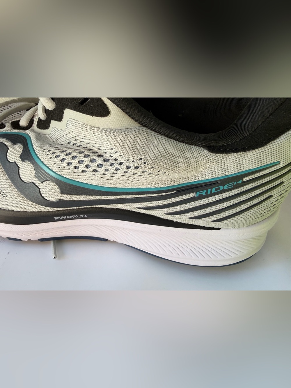 Saucony Men’s Light Gray Running Shoes with Teal Accent PWR Run Ride14 10W - Picture 7 of 14